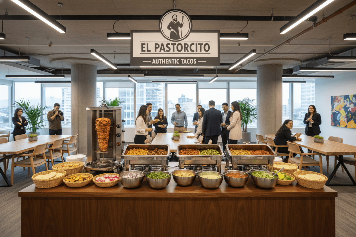 Corporate catering event with taco bar