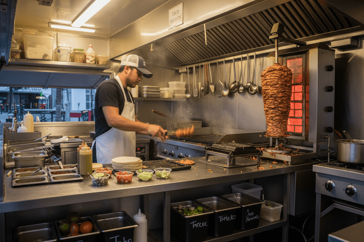 Behind-the-scenes food truck kitchen