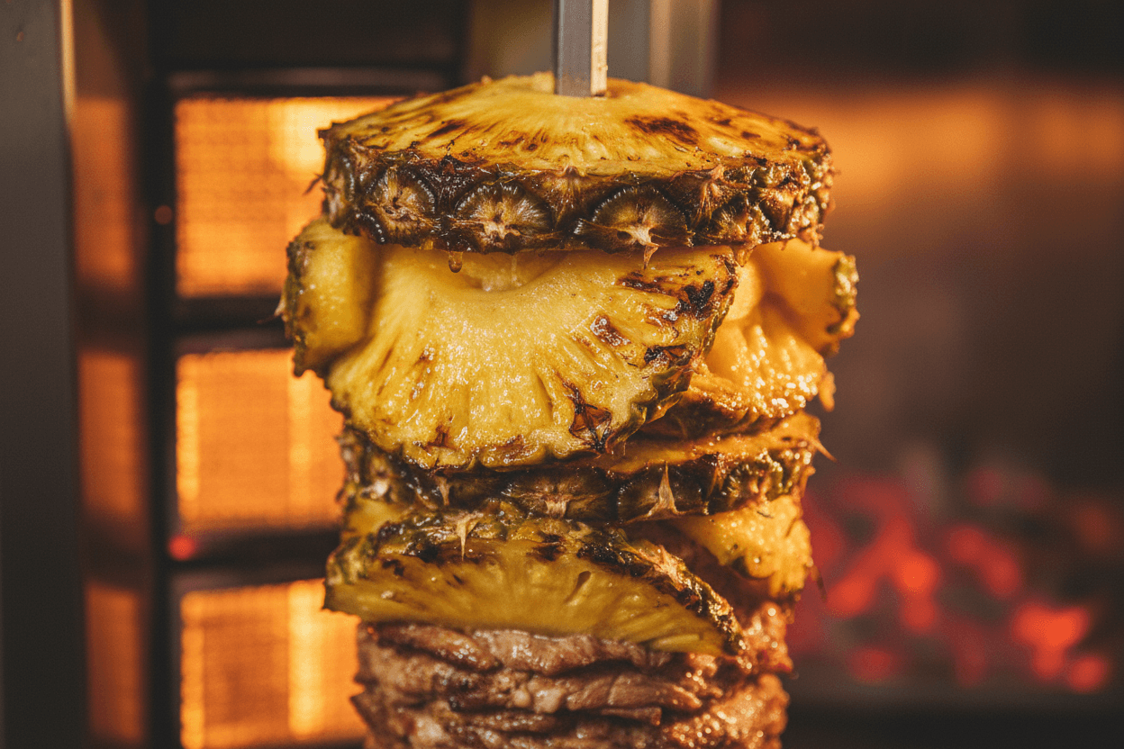Grilled pineapple on trompo for al pastor