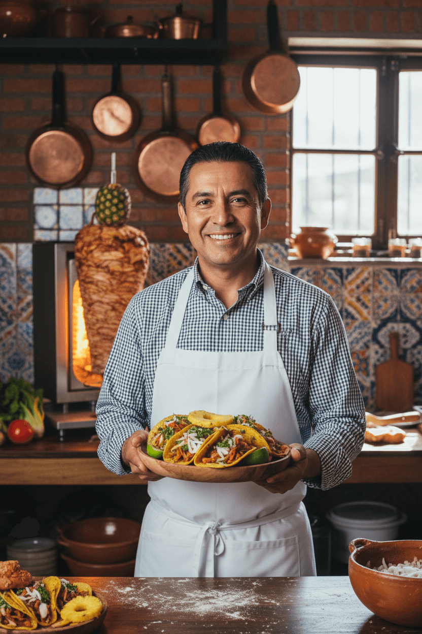 El Pastorcito founder and chef with signature tacos